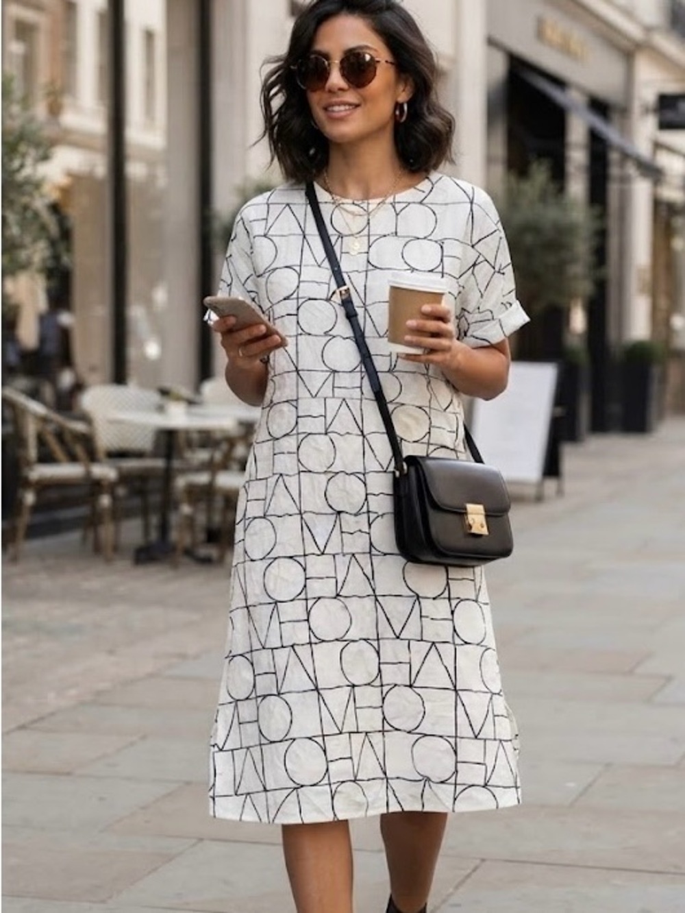 Soaked in Luxury Abstract Geometric Print Midi Dress Minimalist Lagenlook Chic